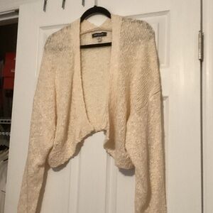 Urban Outfitters Cream Open-Front Cropped Knit Cardigan